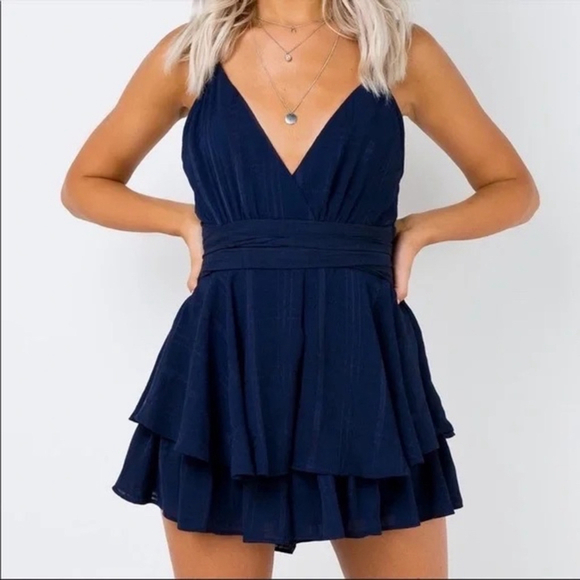 NWT Princess Polly | Women's V-neck Spaghetti Strap Navy‎ Mini Jumpsuit Size S - Picture 1 of 16